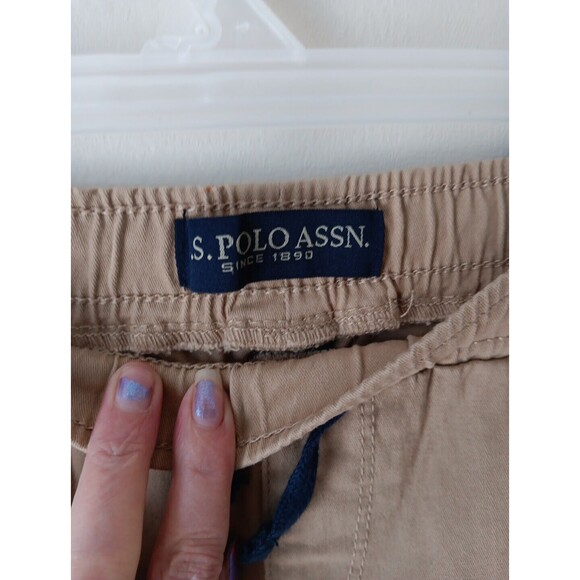 US Polo Assn Boy Jogger Size Large 10/12 BEIGE Elastic Waist Drawstring NWTs - Picture 9 of 13